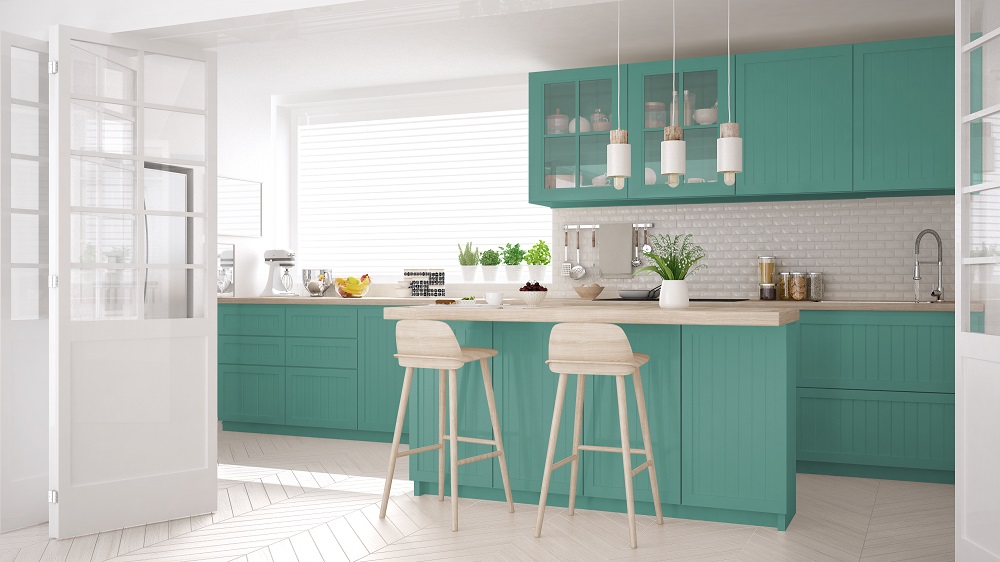 modern white and green kitchen with underfloor heating, system warranties
